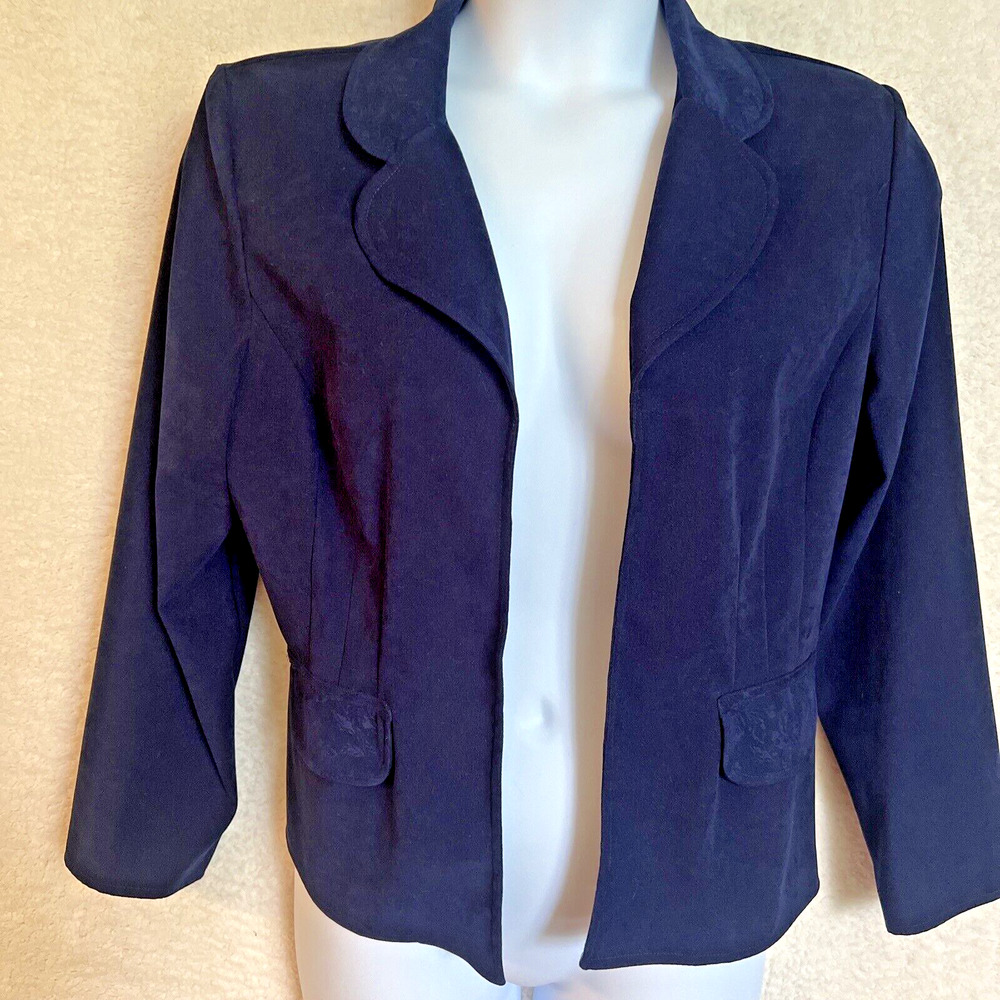 Sag Harbor 14P Blazer Blue Velvet like feel Imprint on Collar & Pockets Open Frt